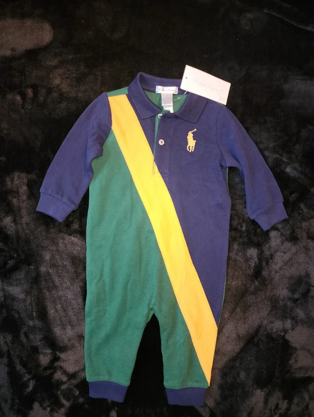 NWT Polo Ralph Lauren Baby Boys Big Pony Colorblock Mesh Polo Coverall